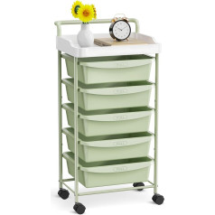 Shrivee Practical 5 Drawer Rolling Cart with Drawers and Tabletop, Multifunctional Rolling Cart with Lockable Wheels for Living Room Bedroom Office (Green)