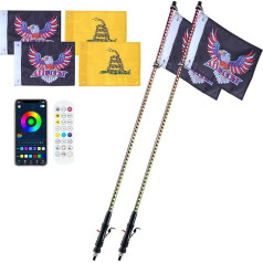 VEVOR 2 Pcs 3ft Whip Light LED Whip Light with APP & RF Remote Control Waterproof RGB Hunting Lighted Whips with 4 Flags for UTVs ATV Motorcycle RZR Truck Offroad