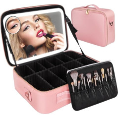 Travel Cosmetic Bag with 3 Adjustable LED Mirrors Waterproof Makeup Case for Cosmetics Illuminated Makeup Bag and Cosmetic Organiser, Pink
