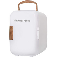 Russell Hobbs RH4CLR1001SCW Mini Portable Cooler and Can Warmer for Drinks Cosmetics Makeup Skin Care AC/DC Power Supply Scandi Style White & Wood Effect for