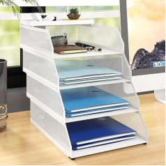 PUNCIA 4 Tier Office Organizer A4 Letter Tray Desk White File Holder Letter Tray and Stackable Support Desk Tidy Documents Notebooks Storage Rack