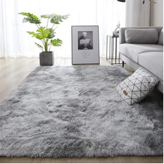 Leesentec Rugs Soft Bedroom Rugs Non-Slip Fluffy Living Room Rug Shaggy Door Mats Large for Bedroom (160 x 200 cm, Grey White)