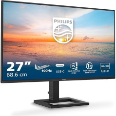Philips 27E1N1300AM - 27 Inch Full HD Monitor, Speaker (1920 x 1080, 100 Hz, 1x HDMI 1.4, USB-C (65W Power Delivery), USB Hub) Black