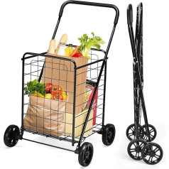 FANTASK 83L Folding Shopping Trolley on Wheels Black Portable Hand Trolley 45 kg Load Capacity Shopping Trolley Trolley Multi-Purpose Trolley