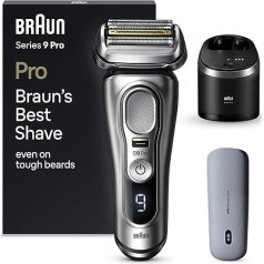 Braun Series 9 Pro Premium Electric Shaver with 4+1 Shaving Head, Men's Electric Shaver, ProLift Trimmer, PowerCase, 5-in-1 Cleaning Station, Made in Germany, Wet & Dry, 9497cc, Silver