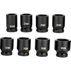 Impact Wrench Nuts 3/4 Inch Set 8-Piece Impact Socket Set 19.05 mm (3/4 Inch) Impact Socket Set 24-38 mm Impact Socket Set for Loosening/Removing Screws