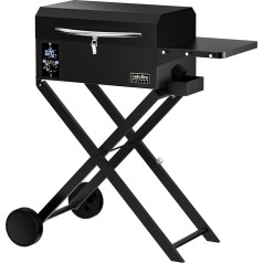 Onlyfire Upgraded Pellet Smoker Grill with Foldable Stand and Side Table, Portable 8-in-1 Multifunctional Outdoor Barbecue with Automatic Temperature Control and Meat Probe for