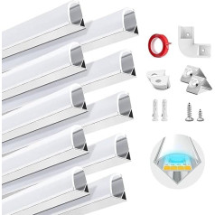 Hommand Pack of 10 x 1 m / 3.3 feet LED Aluminium Channel, LED Strip Channel and Diffuser, LED Strip Cover with End Caps, Mounting Clips and Adhesive, LED Aluminium Profile 10 m