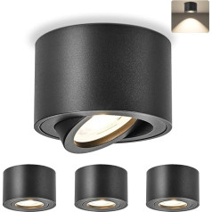 GeyouLux 4 x LED Surface-Mounted Spotlights, Black, Extra Flat & 38° Swivelling Ceiling Spotlights, Diameter 80 x 50 mm, Surface-Mounted Ceiling Spotlights, Including 5 W 4000 K LED Module 230 V,