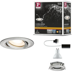 Paulmann Nova 92899 LED Recessed Spotlight Round IP65 7W / Complete Set of 1 / Includes GU10 Light Bulbs/Pivotable/Aluminium / 7 W/Brushed, zinc, Iron