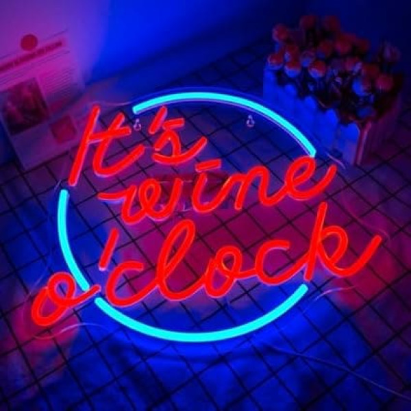 Horseneon It's Wine O'clock Neon Sign LED Letter Neon Lights Neon Sign for Wall Decoration USB Powered Neon Lights for Bedroom Bar Club Salon Neon Party Decorations