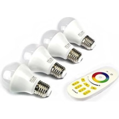 Mi-Light Remote Control System 4 Pack: 4 x E27 LED 6W 1.6 Million Colour Warm White Bulbs for Mi-Light Dimmable 2.4Ghz RF Remote Control System [Energy Class A]