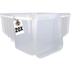 FixedByU 20 buckets with lid, 5 litres, transparent, square, plastic bucket, food-safe, airtight and stable, empty bucket with handle and lid, suitable for food, chemicals, washing powder, adhesives