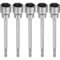 Hex Socket Drill Kit, Hex Shank, 5 Pieces Nut Driver Drill Bit Set - 1/4 Inch Hex Shank Extra Long Magnetic 6-Point Sockets for Power Drill Drivers - CR-V Steel Bolt Setter (19 mm)
