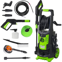 BRAST® Pro Electric Pressure Washer 2400 Watt 180 Bar Includes 14 Pieces Special Accessories Flow Rate 480 l/h Hose Reel 10 m High Pressure Hose High Pressure Gun Mobile Surface Cleaner