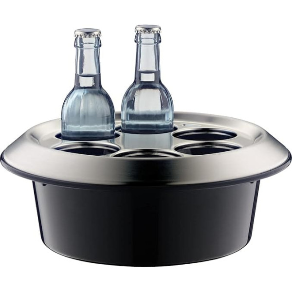 alfi KONFERENZBOY, caviar black, conference cooler made of plastic with stainless steel cover, table cooler for 6 bottles up to 0.33 l, active cooling with ice pack, hospitality for meetings,