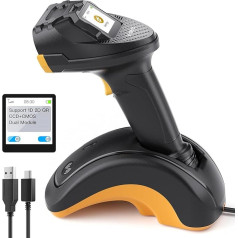 Inateck Barcode Scanner Bluetooth, 2D 1D Wireless Handheld Scanner, QR Code Scanner, with Touchscreen and Smart Base, CMOS CCD Dual Module, Larger Range, Supports App SDK, P8
