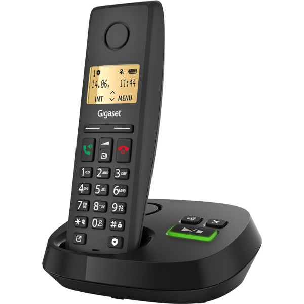 Gigaset Pure 220A Cordless DECT Telephone with Answering Machine with Call Block Button and Hands-Free Function 80 Contacts Anthracite Black [Compatible in DE, IT, FR, NL, BE, Che, AUT]