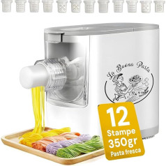 Avilia Electric Pasta Machine 200 W with 12 Prints for Different Formats - Quick Dough 3 Minutes, Ready Noodles in 10 Minutes - Capacity 350 g Includes Cleaning Scraper