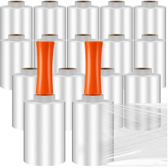 Jutom Industrielle Stretchfolie, 12,7 cm x 304,8 m, mit 2 Griffen, Schrumpffolie, strapazierfähig, selbstklebende Kunststoffverpackung für Umzugsbedarf, Möbelpaletten, transparent, Orange, 16 Stück