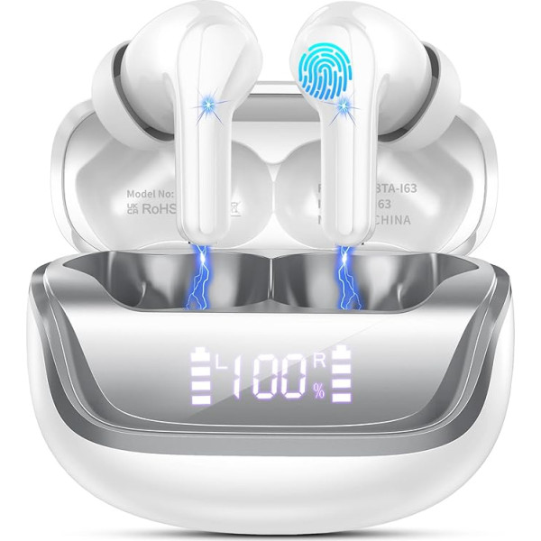 Bluetooth Headphones, Wireless Bluetooth 5.4, In-Ear Headphones with ENC Noise Cancelling Mics, 50 Hours Playtime Wireless Headphones with Stereo HiFi, IP7 Waterproof Earphones, USB-C, LED Display