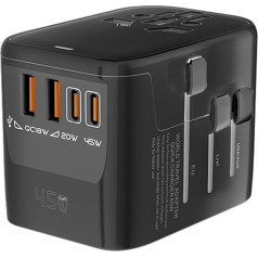 Travel Adapter Worldwide, Universal Travel Plug with 2 USB A, 2USB C and 1 AC Socket, International Socket Adapter, Universal Adapter for England, USA, Japan, Thailand, Australia, Travel Adapter