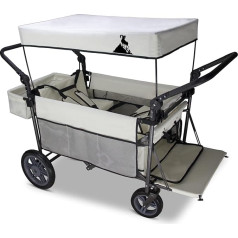 TOPWELL Foldable Handcart with Roof and Brakes, Transport Trolley, Device Trolley, Foldable, PU Solid Tyres, up to 120 kg Load Capacity (Beige)