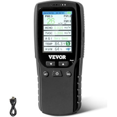 VEVOR Air Quality Monitor 8-IN-1 Professional Particle Counter PM2.5 PM10 PM1.0 Formaldehyde Temperature Humidity TVOC AQI Tester Indoor/Outdoor Air Quality Meter with Alarm Threshold