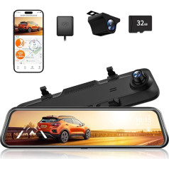 WOLFBOX 12 Inch G840H Mirror Dash Cam with Rear View Camera, ADAS and BSD, 2.5K Dual Dash Cam Mirror with 5.8GHz WiFi, Voice Control, Loop Recording, Parking Monitoring, Free 32 GB Map and GPS