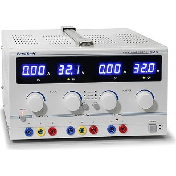 PeakTech Linear Controlled Double Laboratory Power Supply 2 x 0-30 V/5 A DC Power Supply 5 V/3 A fixed Voltage and Safety Transformer – 1 x P 6145