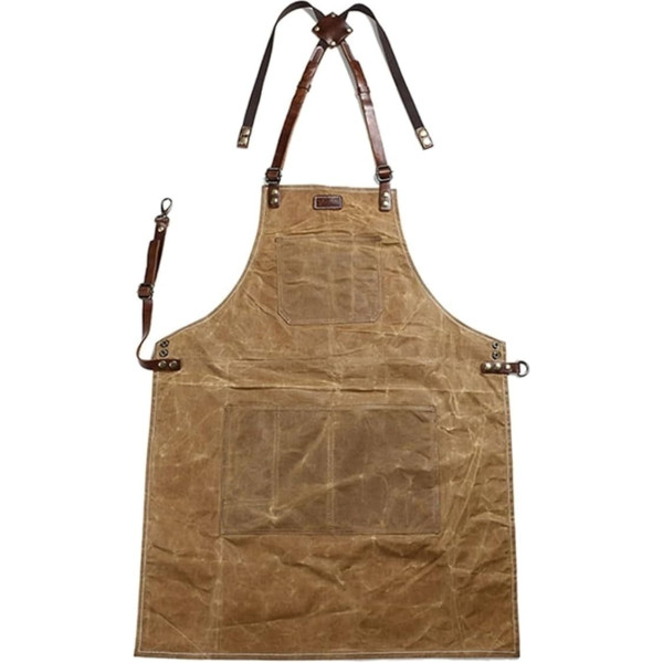 GSHUPIOU Wooden Apron, Tool Apron, Work Apron, Tool Apron, Oil Wax Canvas with Leather Apron, Garden Aprons, Tool Grill, Hairdresser, Carpenter, Painter, Craftsman, Clothing with Tool Pockets