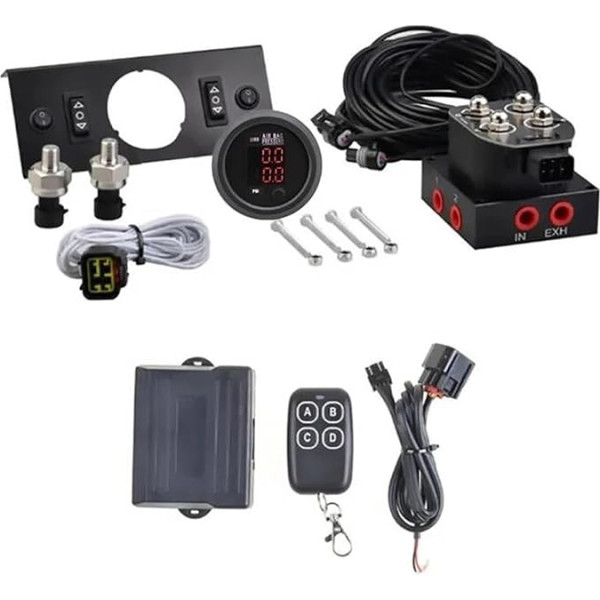 CVPX Luftfeder LUFTFEDERBEIN Universal Air Ride Suspension Dual Display Druckmesser Mit Magnetventil & Fernbedienung & Panel Schiff Typ Schalter KIT(Complete White)