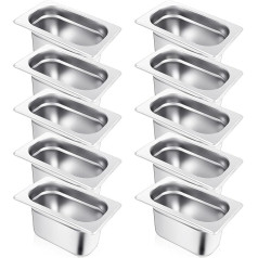 Thenshop 10 Stück 1/9 Größe 10,2 cm tiefe Hotelpfanne Edelstahl Dampftischpfanne kommerzielle Metall Lebensmittel Catering Tablett für Hotel, Restaurant, Buffet, 0,8 mm dick, 6,9 L x 4,3 B