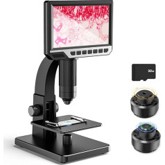 Digital Microscope with LCD Display 7 Inch Dual Lens 500-2000X Camera with 12MP and 32G TF Camera with 11 LEDs Portable for Science and Biology, School and Search