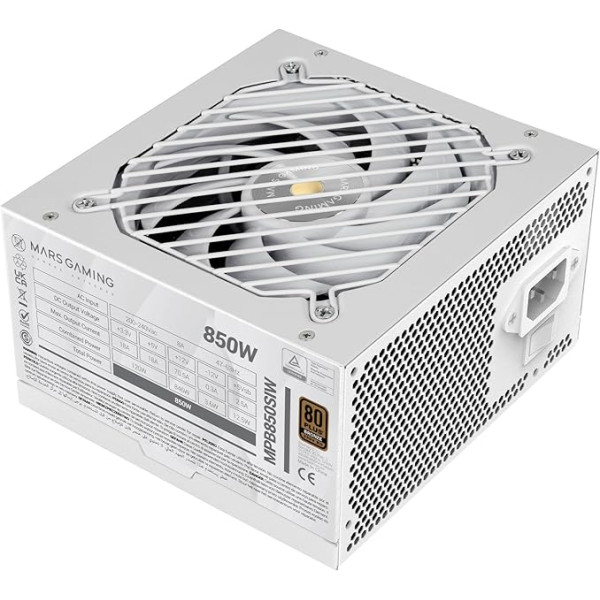 MARSGAMING MPB850SI, PC ATX Power Supply 850W, 80Plus Bronze 230V, 90% Efficiency, SI Extreme Silence Fan with Copper Core, AI2-RPM, DC-DC and SMD Technologies, White