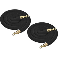 PATIKIL 5.5 ft Black 2 Pack Velvet Spike Rope Mass Control Barrier Rope with Snap Hook for Posts Snake Divider Hotel Theatre Golden
