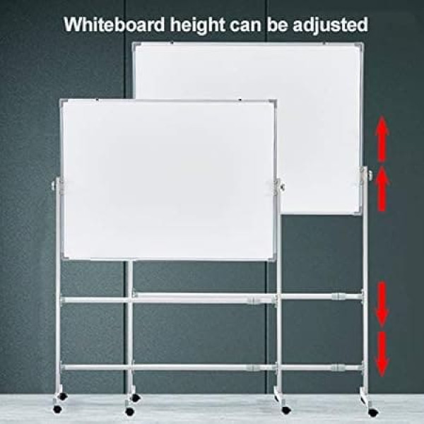 Portable Whiteboard with A Stand and Foldable Metal Holder, Mobile Double Sided Magnetic Dry Erase Board, 360° Reversible, Height Adjustable Aluminium Frame, Ideal for Home Use