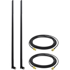 Kaunosta External WiFi Bluetooth Antenna 22DBI MIMO RP-SMA Connector Antenna and RP-SMA RG174 Extension Cable 10FT for Wireless Router Network Devices PC Camera Pack of 2