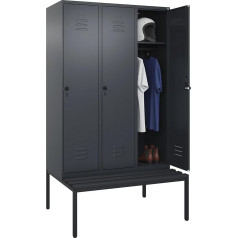 C + P Möbelsysteme C+P | Locker Classic Plus Bench | 3 Compartments | Grey | W 1200 mm | Safety Rotary Latch | Underbuilt | Plastic