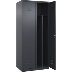 C + P Möbelsysteme C+P Classic Plus Black and White Locker, Narrow, 2 Compartments, Shortened Divider, Grey, W 800 mm, with Floor Gliders, Cylinder Lock, Divider Centre
