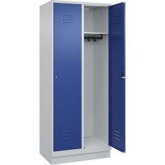 C + P Möbelsysteme C+P Classic Plus Locker, 2 Compartments, Light Grey/Gentian Blue, W 800 mm, with Base Base, Cylinder Lock
