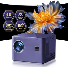 Projector 4K [Electric Focus & 6D/4P Keystone Correction & Zoom], 20000L Native 1080P 5G WiFi Dual Channel Bluetooth Projector, Home Cinema / Outdoor Video Projector for TV Stick/Laptop/Mobile