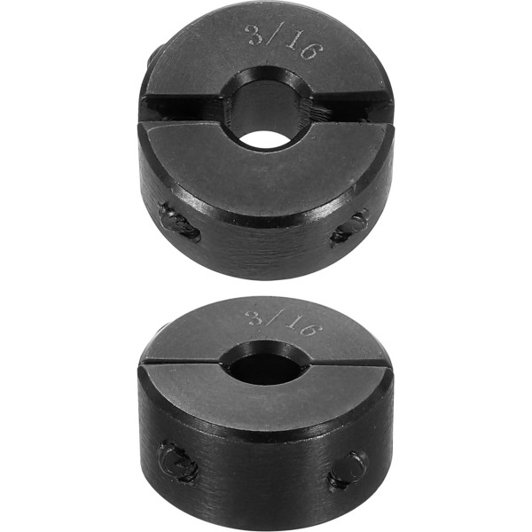 sourcing map 2 x doppelt geteilte Schaftmanschette für 3/16-Zoll-Schaft, zweiteiliger Klemmkragen, 5/8 Zoll Außendurchmesser, 5/16 Zoll Breite, Schwarzoxid-Stahlschlossklemme, Stellschrauben-Stil