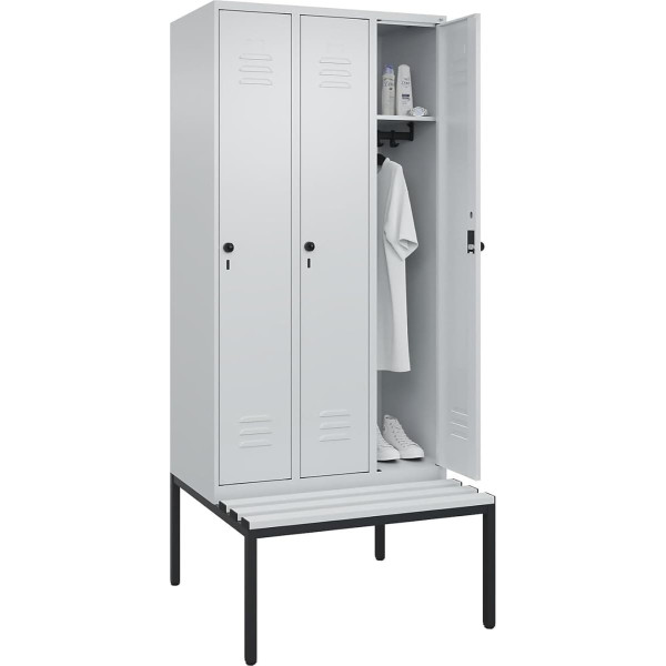 C + P Möbelsysteme C+P | Locker Classic Plus Bench | 3 Compartments | Light Grey | W 900 mm | Safety Rotary Latch | Built-In | Plastic