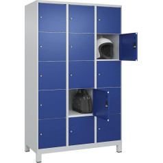 C + P Möbelsysteme C+P | 5er-Schließfachschrank Classic Plus | 3 Abteile | lichtgrau/enzianblau | B 1200 mm | 15 Fächer | mit Füßen