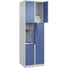 C + P Möbelsysteme C+P | 3er-Schließfachschrank Classic Plus | 2 Abteile | lichtgrau/fernblau | B 600 mm | 6 Fächer | mit Bodengleitern