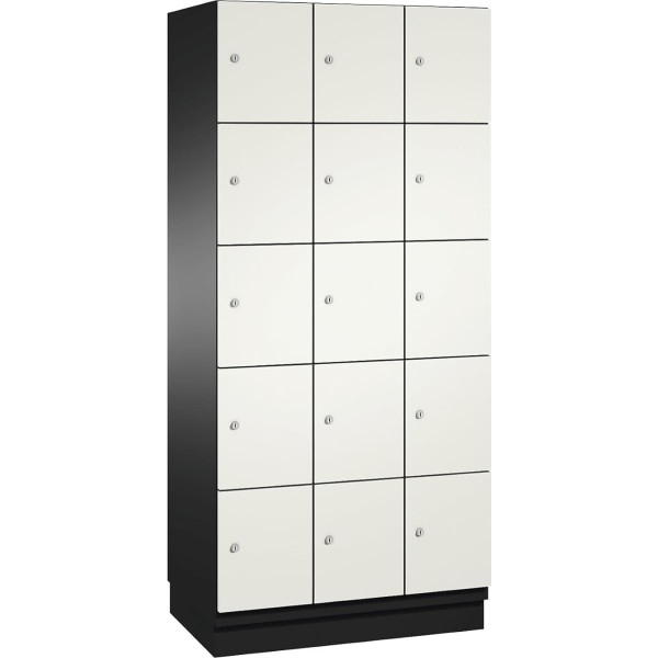 C + P Möbelsysteme C+P | 5er-Schließfachschrank Cambio | 3 Abteile | Schwarzgrau/reinweiß | Stahlblech-Tür | B 900 mm | 15 Fächer