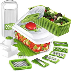 TAVIALO Vegetable Slicer & Mandolin Set 16 Pieces - Vegetable Cutter with Glass Container, BPA Free - Stainless Steel Blades for Cutting, Dicing, Slicing, Strips - Vegetable Cutter Kitchen Aid