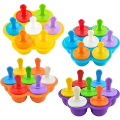 4 Pack Silicone Popsicle Molds, Colorful Mini Mold with Plastic Sticks, Reusable Ice Molds and Ice Cream Mold, 7 Cavity DIY Ice Mold for Homemade Food