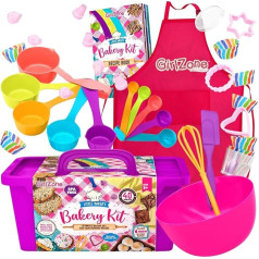 GirlZone Little Baker's Bakery Kit, 40-Piece Baking Set with Baking Accessories and Baking Utensils for Children, Cookie Cutters, Apron and Baking Book with Delicious Recipes, Surprise Egg Funny